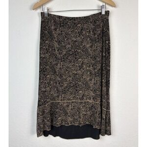 Vtg Susan Lawrence L Midi Skirt Whimsigoth Floral paisley Pull On Brown 90s